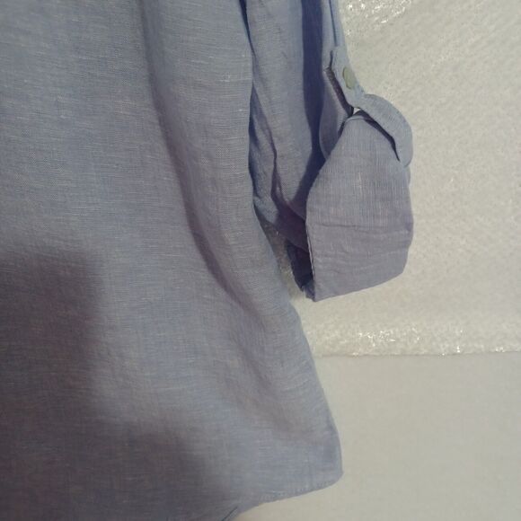 Sigrid Olsen LINEN Top Size S Blue Button Front Tunic Roll Sleeves Washable NEW - Picture 4 of 9